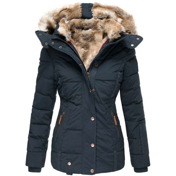 Fullfun Womens Winter Warm Fleece Faux Fur Coat Parka Hooded Outwear Jacket 